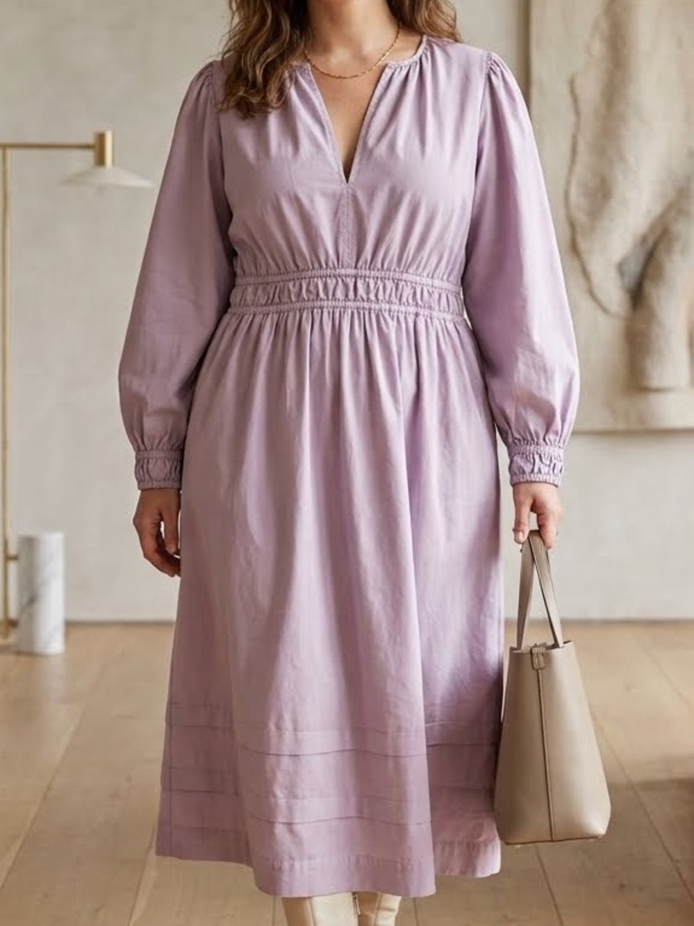 J. Crew Lilac Smocked Waist Midi Peasant Dress Large NWT